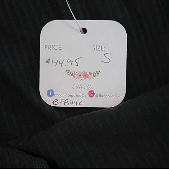 NWT BLACK RIBBED FULL LENGTH TOP WITH FLORAL PRINT MESH LONG SLEEVES SIZE SMALL - Picture 7 of 7